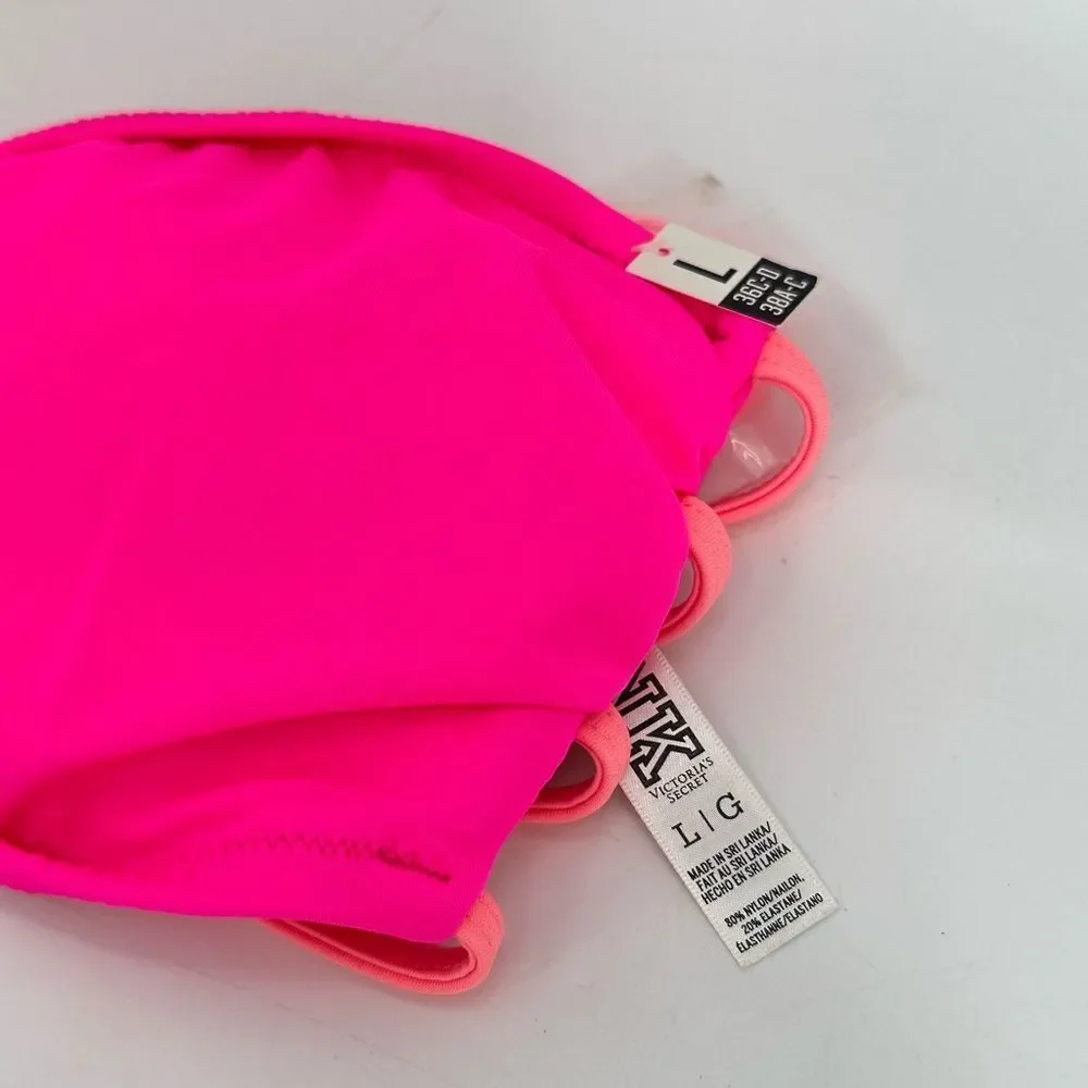 Victoria’s Secret Neon Pink Bandeau Bikini Top L 36C-D 38A-C Halter Padded Swim